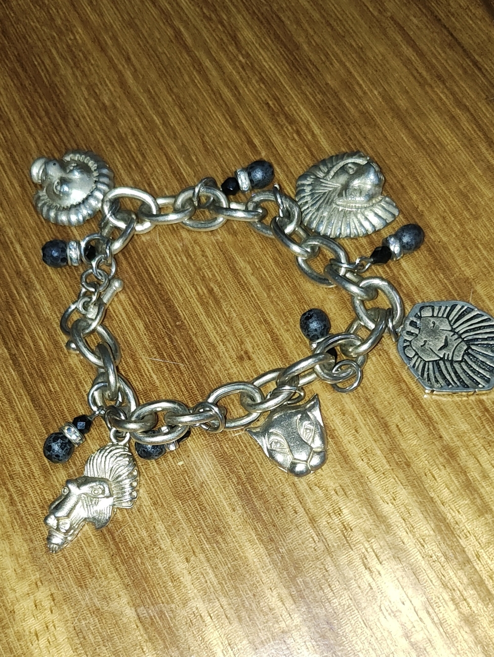 Vintage Lion King Charm Bracelet with Bead Accents